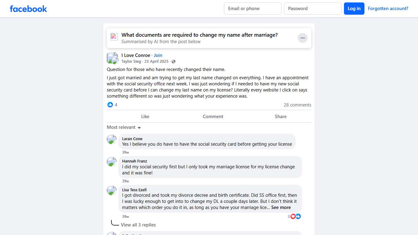 I Love Conroe Question for those who have recently changed their name Facebook